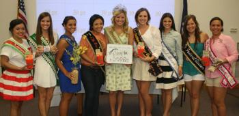 After lunch, the visiting queens got competitive and tested their rice knowledge in a game of “Jeopardy.” The winning team consisted of, from left, Strawberry Queen Gaby Palma, Louisiana Sugar Queen Mary Claire Simoneaux, Gonzales Jambalaya Queen Stevi Girouard, Orange Festival Queen Jade Duplessis, International Rice Festival Queen Sarah Mouton, Sicilian Festival Queen Amy Henderson, Buggy Festival Queen Kaylen Guillory, Frog Festival Queen Brittney Reed and Sorrento Boucherie Queen Lauren Blouin.