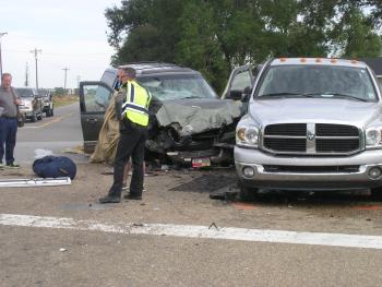 One person was killed and another injured when a silver Dodge Ram dually and a dark green Ford Expedition collided at an intersection just south of Interstate 10's Estherwood/Iota exit. The Post-Signal will have more information as details become available. 