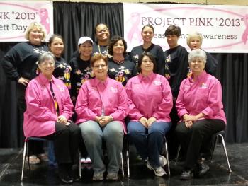 The Project Pink Committee of the Preceptor Alpha Chi Chapter of Beta Sigma Phi Sorority, sponsors of the annual Project Pink Program, include, seated from left, Marlene Habetz, Myrna Constantin, Charlotte Istre, Theresa Prather; standing, Amy Pastor, Allyson Boudreaux, Peggy Wager, Ianeta Guidry, Pebbles Mire, Megan Treadway, Yvonne Menard and Danette Arabie.