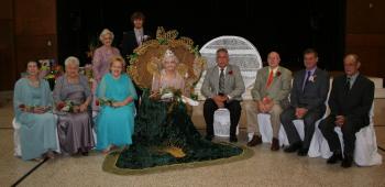 The 2013 Golden Age Queen and her court, from left, seated, third maid, Sylvia Gaudet; second maid, Rose Millet; first maid, Dianne Hoffpauir; 2013 Golden Age Queen Agnes Primeaux; Primeaux’s escort, Robert E. Trahan; Hoffpauir’s escort, Donald Gautreaux; Millet’s escort, Jimmy Broussard; Gaudet’s escort, Jim Miller; standing, 2012 Golden Age Queen Lillian Racca and her escort, Cade Abshire.