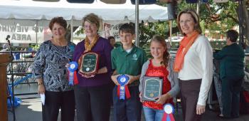 Letha Vincent, far left, awarded the Tri-Color Ribbons for the 2013 IRF Rice and Creole Cookery Contest to, from left, Michelle Puissegur – Adult Division, Jacob LeLeux – Intermediate Division and Kallie Pitre – Children’s Division. Congratulating them is Mary Jemison with the USA Rice Federation. Also receiving a Tri-Color Ribbon, but not pictured, was Kevin Arton – Teen Division.
