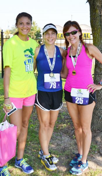 FROG RUN FEMALE WINNERS - The top female finishers of the 2013 Frog Run were, from left, 1st place Kristen Breaux, 2nd place Pamela Gaillard and 3rd place Delanna Menard. 