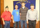 AMERICAN LEGION members welcomed Boys State participant Brent Didier, third from left, and his father, Leo, to their October meeting. Also pictured are Commander Gene Comeaux, left, and Boys State Chairman Ray Olinger, right. (Acadian-Tribune Photo by Lisa Soileaux)