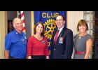 Rotary Club of Crowley officers, from left, Scott Schumacher, president; Mary Zaunbrecher, president-elect; and M’elise Trahan, secretary; welcomed District 6200 Governor Tom Acosta Jr. to the club’s Tuesday meeting.
